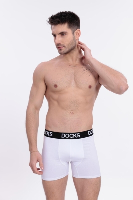 Docks Erkek 3'lü Boxer Regular Fit Beyaz Model Siyah Detay