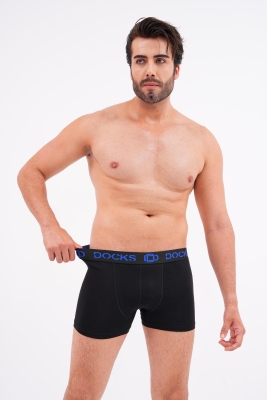 Docks Erkek 3'lü Boxer Regular Fit Siyah Model Mavi Detay